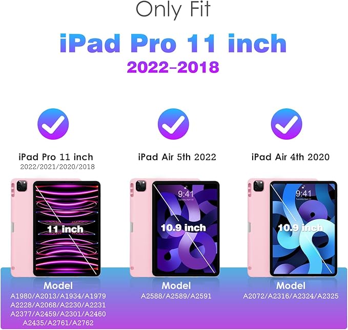 DTTO for iPad Pro 11 inch 4th/3rd/2nd/1st Generation 2022/2021/2020/2018 Case, Smart Slim Trifold Stand Soft TPU Back Cover with Built-in Pencil Holder, Also Fit iPad Air 5/4,Pink