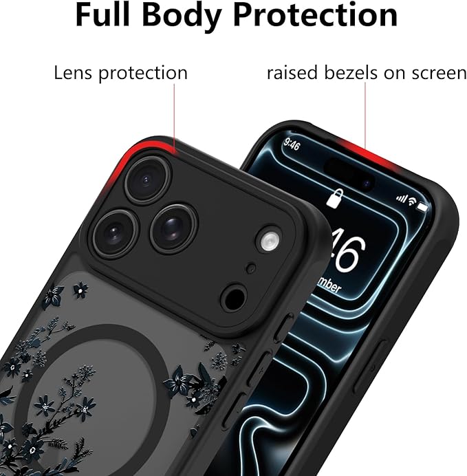 KANGHAR Case Compatible with iPhone 17 Pro Florals Pattern [Compatible with Magsafe] Cute Flower Branch Protective Magnetic Case for Girls Women Men