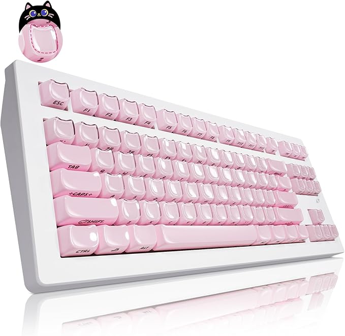 ZORNHER CG870 Wireless Mechanical Keyboard,80% Pink & White Gaming Keyboard, Creamy Keyboard,Cute Jelly Cat Clear Ceramic Jade Keycaps,Girly Aesthetics Kitty Keyboard,Creamy Sounding Linear Switches