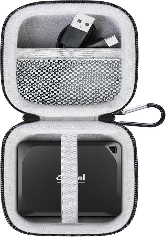 Lacdo Hard Drive Carrying Case for Crucial X9 Pro / X9 / X10 / X10 Pro SSD 1TB 2TB 4TB 6TB 8TB USB 3.2 Portable External Solid State Drives Shockproof Water Repellent Storage Travel Bag, Gray
