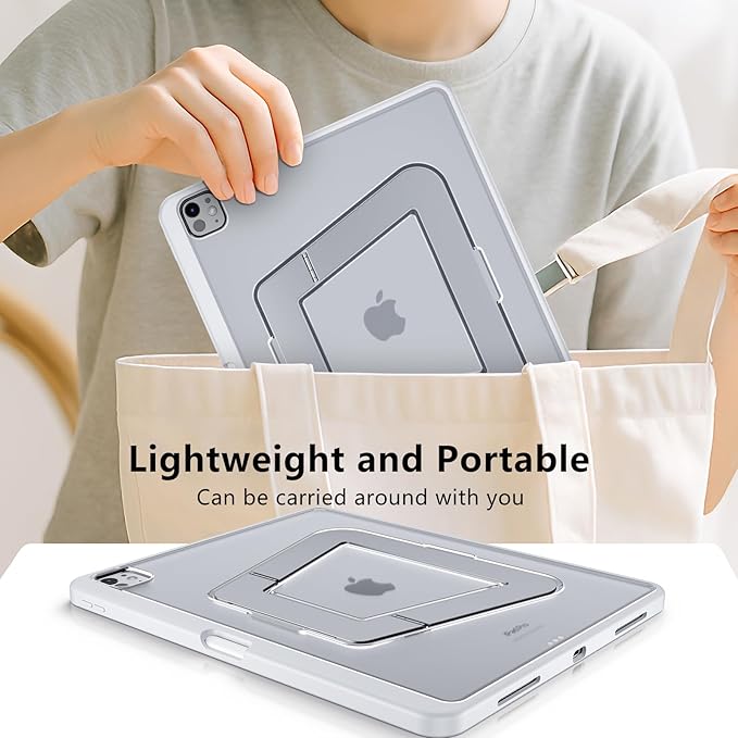 Case for iPad Pro 13 inch 2024 (M4), Ultra Stable Stand with Built-in Pencil Holder, Slim Frosted Protective Cover with Multi-Angle Kickstand,Duty Shockproof Case for iPad Pro 13, White