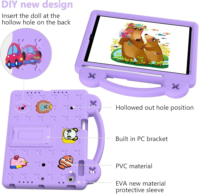 Dteck Kids Case for iPad 9.7 Inch 6th/5th Gen 2018/2017 & iPad Air 2/1 & iPad Pro 9.7,Cute Panda Shockproof Rugged Lightweight Pencil Holder Convertible Handles Stand Kids Friendly Case,Light Purple
