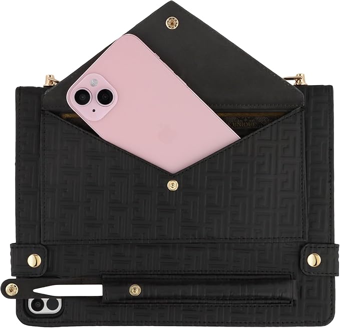 Handbag Case for iPad Pro 11" 2018-2022, iPad Air 11"/Air 4th 5th Gen, Techcircle Elegant Crossbody Folio Stand Wallet Case w/Pencil Holder, Card Slots, Hand Strap, Shoulder Strap, Black