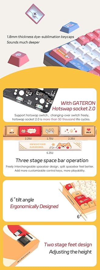 GATERON iG 98 Co-Branded Mechanical Gaming Keyboard, Tri-Mode Hot Swappable Wired/Bluetooth/2.4G Wireless Keyboard with RGB Light for Windows & Mac, PBT Keycaps (Bonanza, Mountain Top Switch)