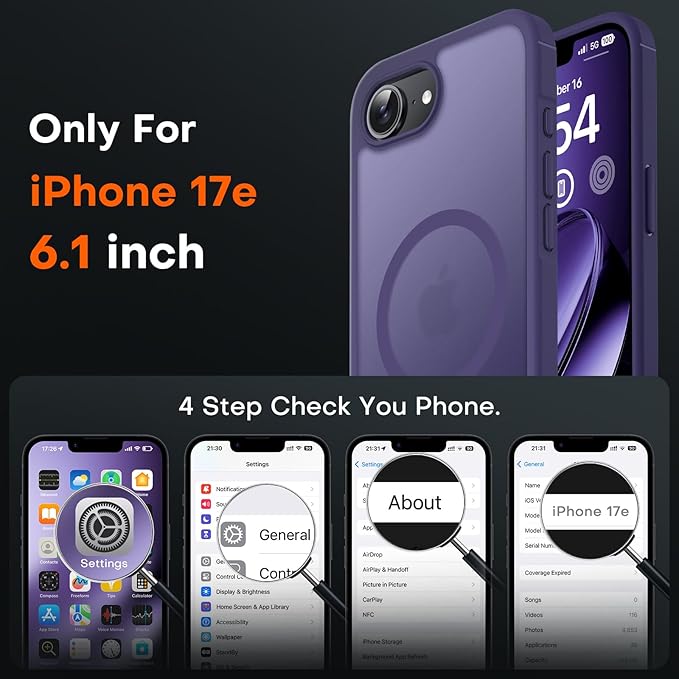TOCOL for iPhone 17e Case, Compatible with Magsafe, Military Drop Protection, Slim Translucent Matte Shockproof for iPhone 17 e Case 6.1 inch (Midnight Purple)