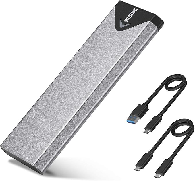 SSK M.2 NVME SATA SSD Enclosure, Improved RTL9210B Chip USB 3.2 Gen 2 10Gbps to PCI-E NGFF Adapter, M-Key/B+M Key External SSD Enclosure Aluminum Support UASP Trim 2242/2260/2280