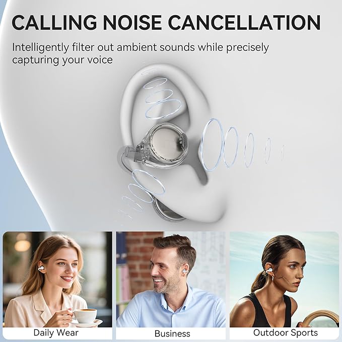 Oraolo Open Ear AC600 Headphones, Bluetooth 6.0 Wireless Earbuds with HiFi Stereo, Clip-On Earbuds with ENC Clear Call, 24H Playtime, Touch Control, IPX6 Waterproof Wireless Headphones for Outdoor