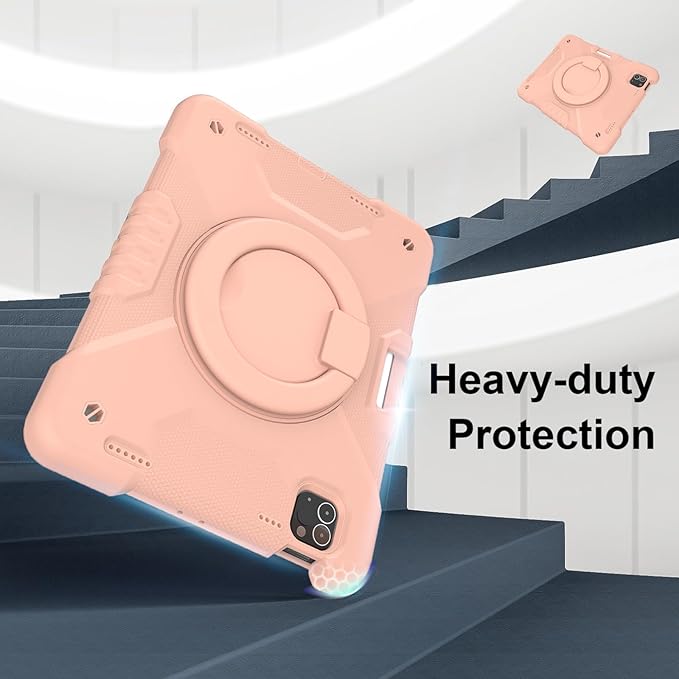 SCSVPN for iPad Air 5th/ 4th Generation 10.9'' Case, iPad Pro 11 Inch Case 4th/3rd/2nd/1st Gen 2022 2021 2020 2018: Protection Kids Cover with Pencil Holder-Stand-Handle-Shoulder Strap, Rose Gold