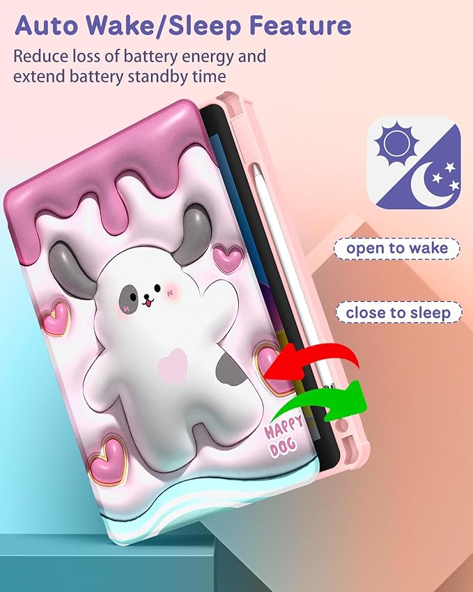 Uppuppy for iPad Air 11 inch Case, Air 5th/4th Generation 10.9, Pro 11'' Case Women Girls for Apple Pencil Holder Cute Kawaii Cartoon Dog Rotating Folio Cover for Apple iPad Air 5/Air 4/Pro 11"
