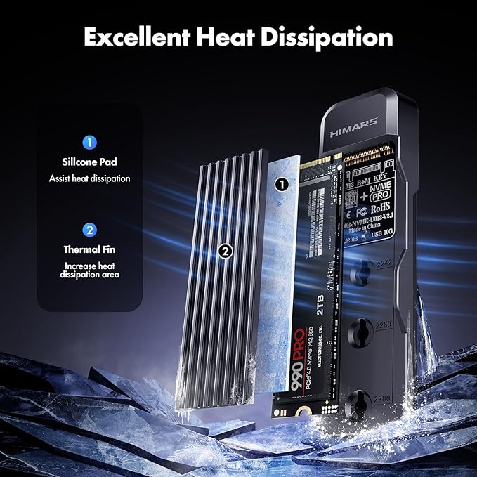 HIMARS M.2 NVMe & SATA SSD to USB-C Docking Station, 10Gbps Transfer Speed, Tool-Free Design (US-2593-10G)