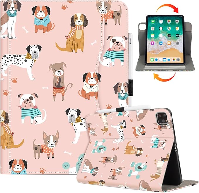 for iPad Air M4/M3/M2 11 Inch Case 2026, 360 Degree Rotating for iPad Air 5Th/4Th Gen Cases 10.9-inch,for iPad Pro 11 Inch Case 4Th/3Rd/2Nd/1St Generation 5 Viewing Angles Pencil Holder, Dog