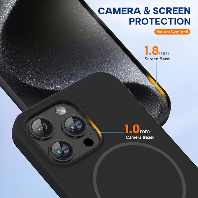 Miracase Magnetic for iPhone 15 Pro Max Case, [Soft Anti-Scratch Microfiber Lining], Compatible with MagSafe, Liquid Silicone Case Shockproof Drop Protection Phone Case for 15 ProMax, Black