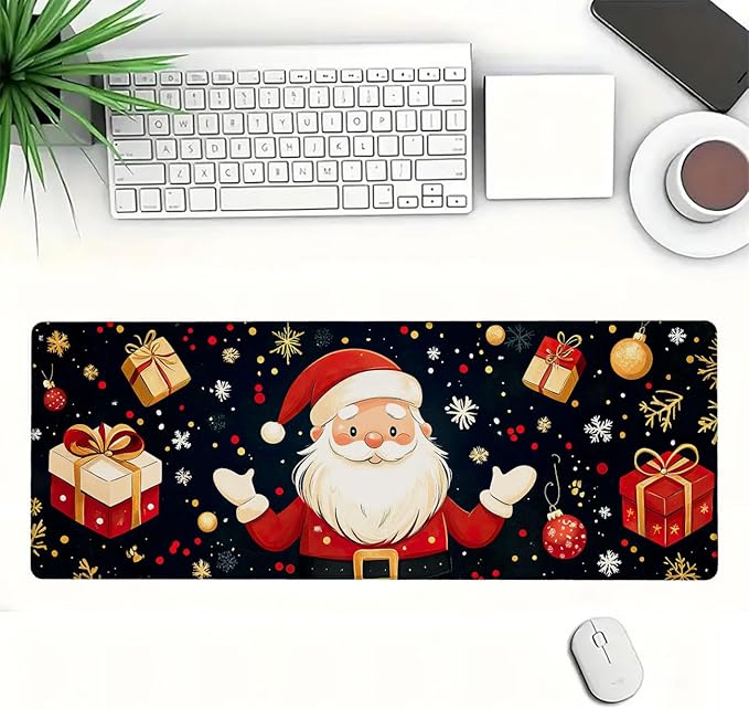 Christmas Mouse Pad Santa Clau Present Cartoon XL Mouse Pad Large Mousepad Extended Laptop Keyboard Mat Gaming Desk Pad Mouse Mat Great for Work-from-Home or Office Use 31.5x11.8 Inch