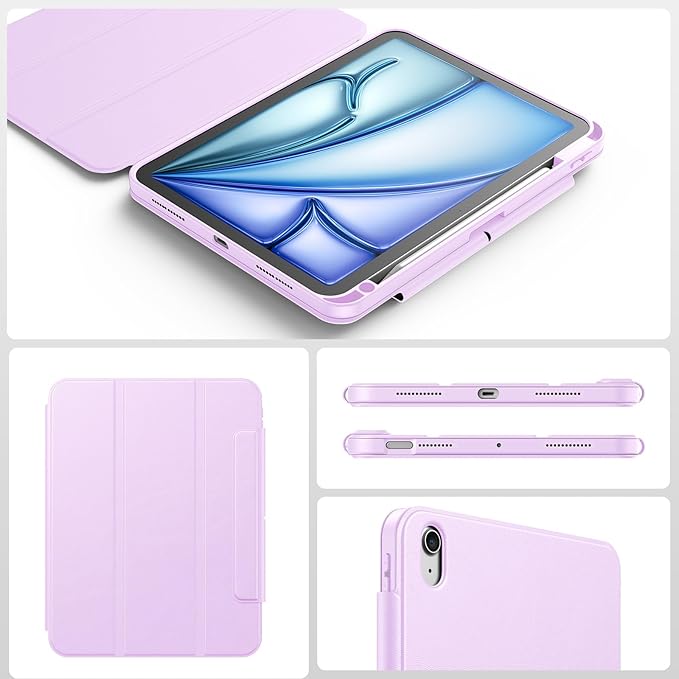 SPARIN Case for iPad Air 11 inch M3/ M2, iPad Air 7th/6th/5th/4th Gen (2025/2024/2022/2020) 10.9 inch,Case with Apple Pencil Holder, Detachable Magnetic Cover, Portrait and Landscape Stand, Purple