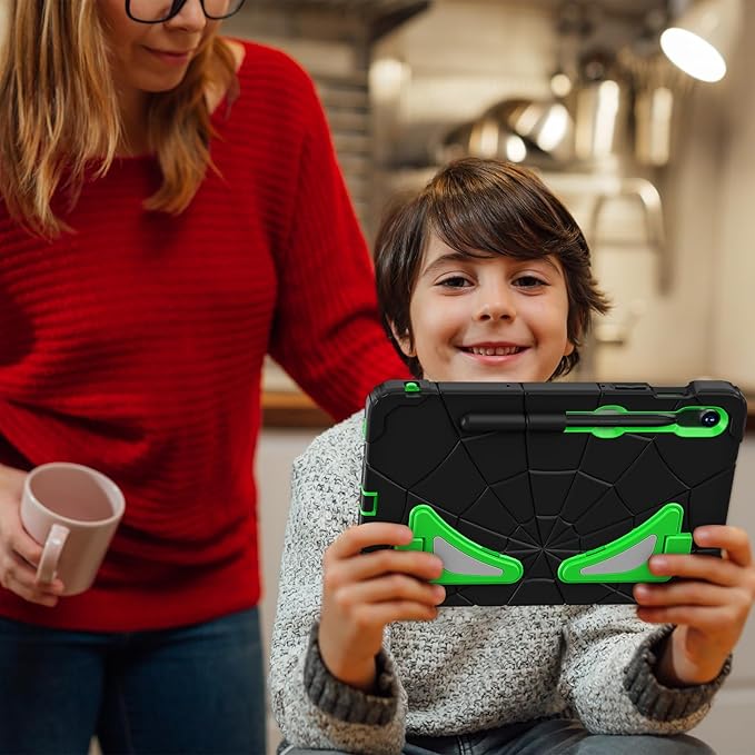 AKABEILA Compatible with Samsung Galaxy Tab S10 FE 2025/Tab S10 Lite 2025 Tablet Case，Lightweight Shockproof Rugged Protective Cover with Kickstand for Kids Children Boys Babies Dark Green