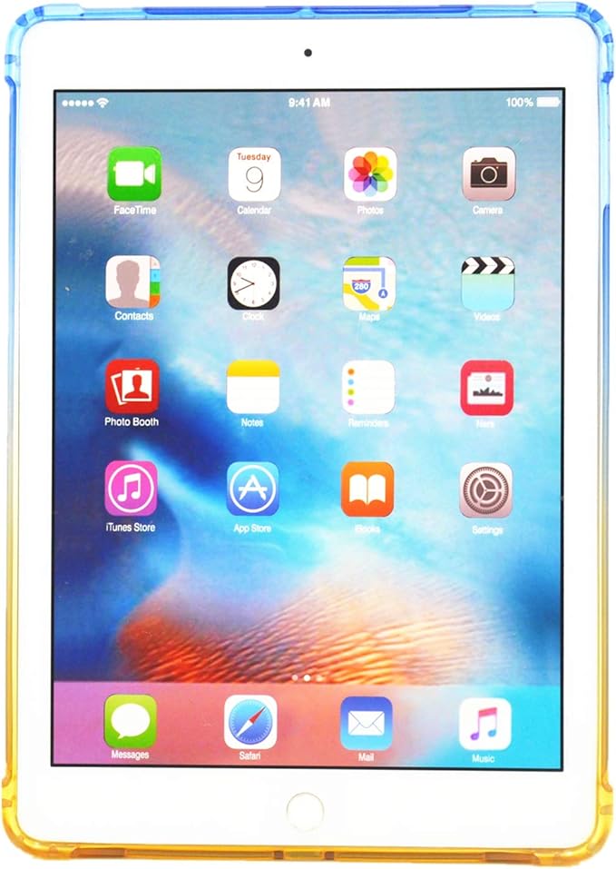 for Apple iPad 9th/8th/7th Generation Case 10.2 inch (2021/2020/2019),Slim Lightweight Translucent Clear Soft TPU Back Shockproof Cover Silicone Corner Protective Tablet Shell, Blue & Yellow