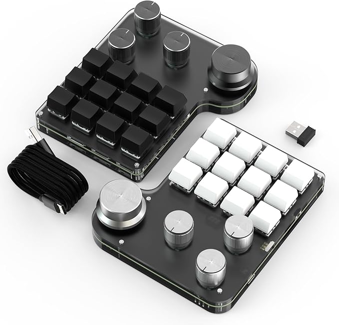 12 Keys Programmable Keyboard with 4-Knobs, One Handed Macro Pad, RGB Backlight Hot-swapping USB Designer Mini Keyboard for Gaming/Office/Work/PS