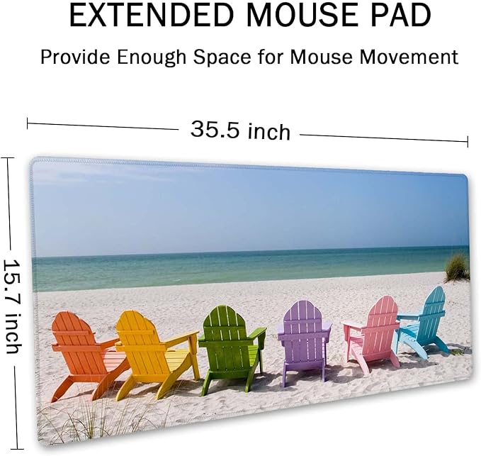 SSOIU Desk Mat, Extended Gaming Mouse Pad (35.5x15.7 in), Large Non-Slip Rubber Base Mousepad with Stitched Edges, Waterproof Keyboard Mouse Mat for Work, Game, Office, Home - Beach and Ocean Scenics