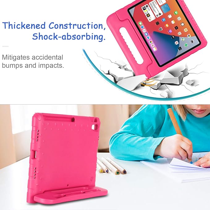 Kids Case for iPad Pro 12.9-inch (6th/5th/4th Gen) 2022/2021/2020, Techcircle [Support Pencil Charging] Convertible Handle Stand Lightweight EVA Foam Bumper Protective Rugged Child Proof Cover, Rose