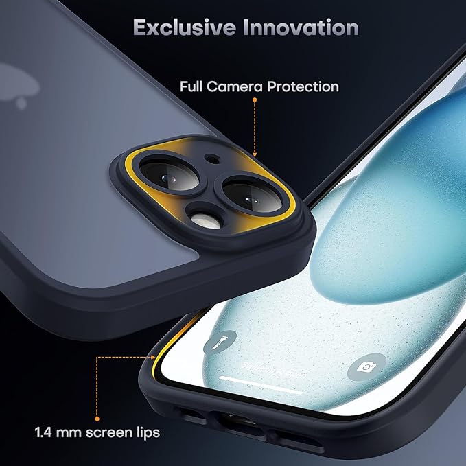 TOCOL for iPhone 15 Case, Upgraded Full Camera Protection, Rugged Phone Case for iPhone 15 6.1 Inch, Non-Slip, Drop Protection, Anti-Scratch, Dark Black