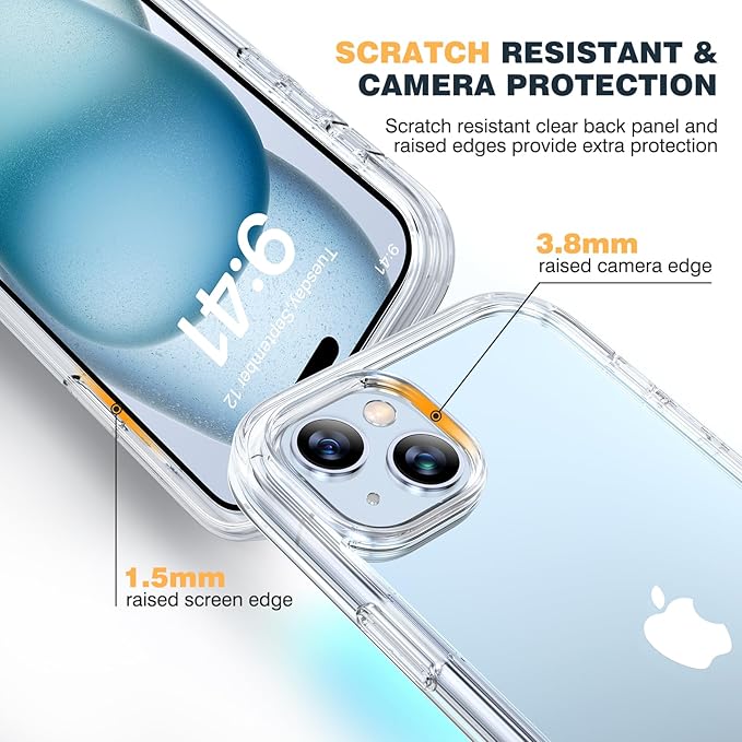 Diaclara Designed for iPhone 15 Case, Full Body Rugged Case with Built-in Touch Sensitive Anti-Scratch Screen Protector, with Camera Lens Protector for iPhone 15 6.1" (Clear)