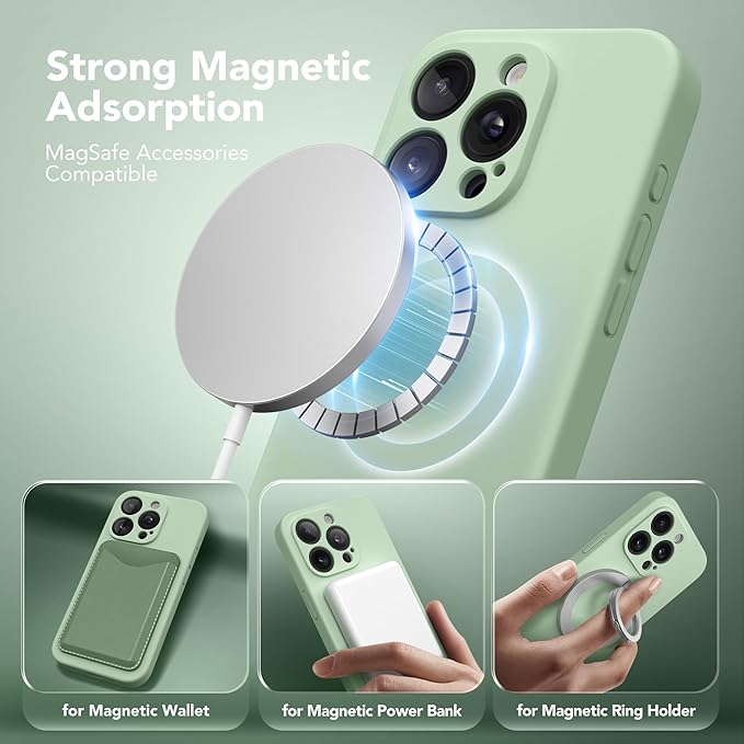 Magnetic for iPhone 15 Pro Case, Compatible with MagSafe, [Full Camera Protection][Screen Protector] Silicone Shockproof Protective Phone Case for iPhone 15 Pro 6.1", Light Cyan