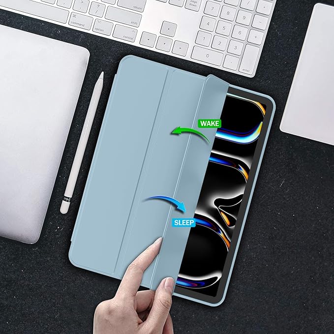 iMieet iPad Pro 13 Inch Case (M5/M4) 2025/2024 with Pencil Holder, Trifold Stand Smart Case with Soft TPU Back, Auto Wake/Sleep (Light Blue)