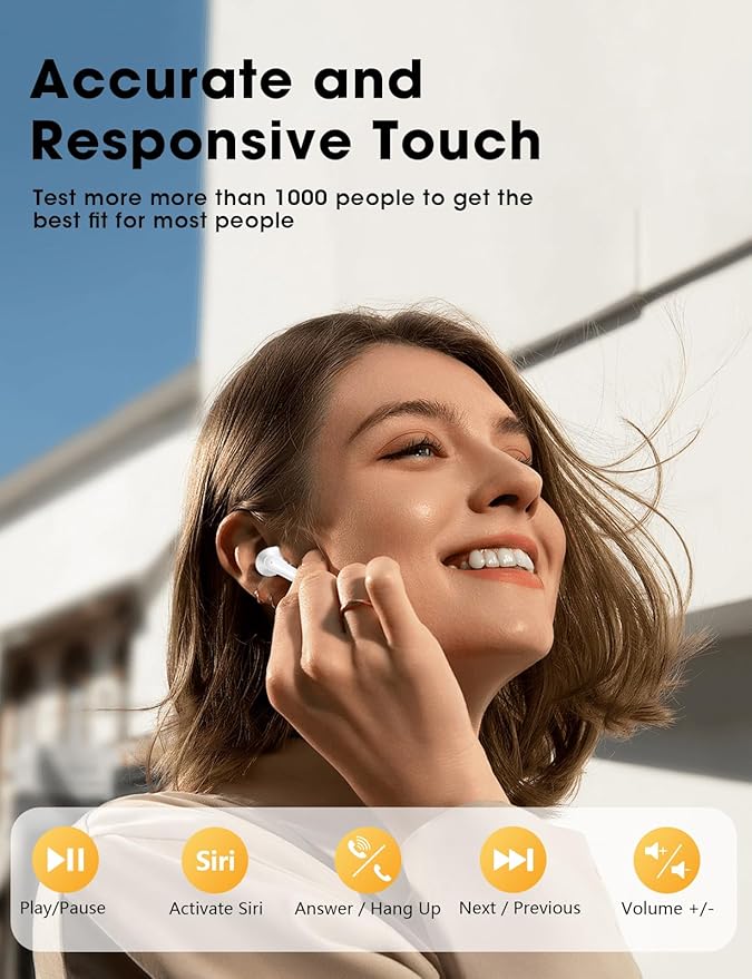 ZZU Wireless Earbuds Bass Stereo Headphones Bluetooth 5.3 Ear Buds, 48H Playtime, LED Display in Ear Earphones with Mic, IPX7 Waterproof, Touch Control Lightweight for iPhone/Sports/Laptop White