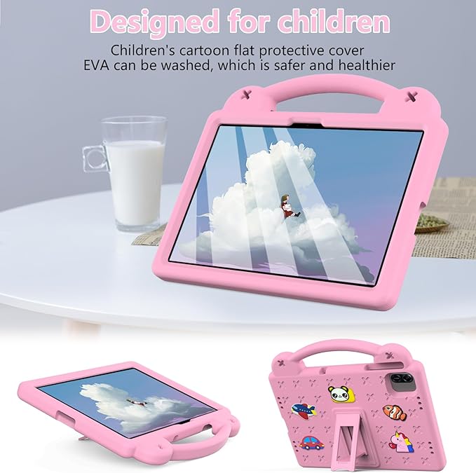 AKABEILA Compatible with Honor Pad X8a 2024/Infinix Xpad 11 inch 2024 Tablet Case, Kids Friendly Universal Lightweight Shockproof Protective Case with Shoulder Strap & Stand Handle Pink