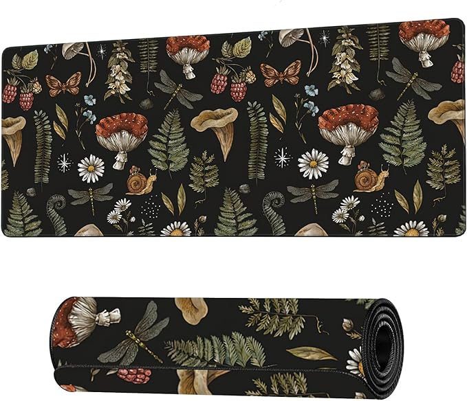 Vintage Mushroom Large Mouse Pad Extended Gaming Mouse Pad Waterproof Desk Mat with Stitched Edge,Non Slip Base Keyboard Mouse pad for Home Office 35.4" X 15.7"