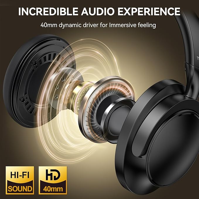 TECKNET Noise Cancelling Headphones Wireless & Wired, 70H Playtime Bluetooth Headphones Wireless Over Ear Built-in Mic, 3.5mm Cable Dual Connection Foldable Headset Comfort for Home Office Travel