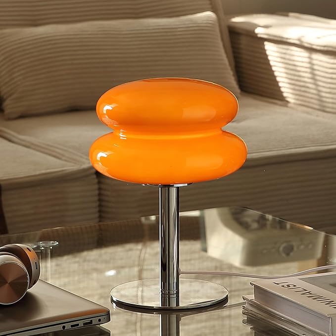 Glivpny Mushroom Lamp Table Lamp for Night Stands,Mid Century Modern Desk Lamps for Bedroom, Vintage Dimmable Bedside Small Cute Lamps, Cool Aesthetic House Warming Gifts New Home Decor (Orange)