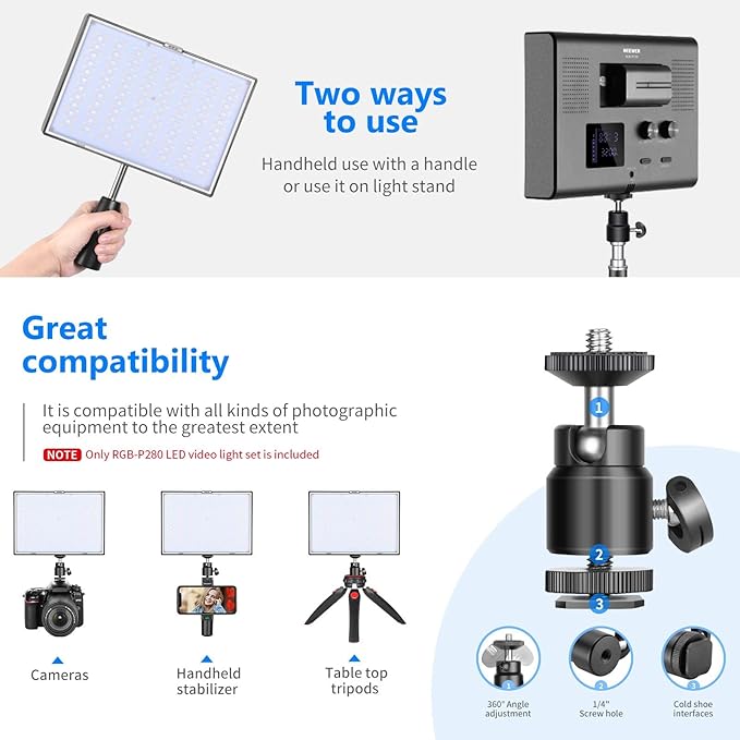 NEEWER 2 Pack RGB Video Light with Tripod Stands NP-F550 Batteries, Studio LED Panel Key Lighting Kit for Game Streaming YouTube Recording Photography Photoshoot Podcast, APP Control/CRI97+, RGB-P280