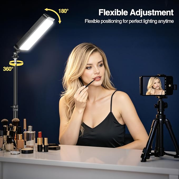 LED Video Light Kit, 2800-7000K Dimmable Studio Lighting with Tripod Stand & Phone Holder, 73” Adjustable Height for Video Recording, Live Streaming, YouTube, Photography，2-Pack