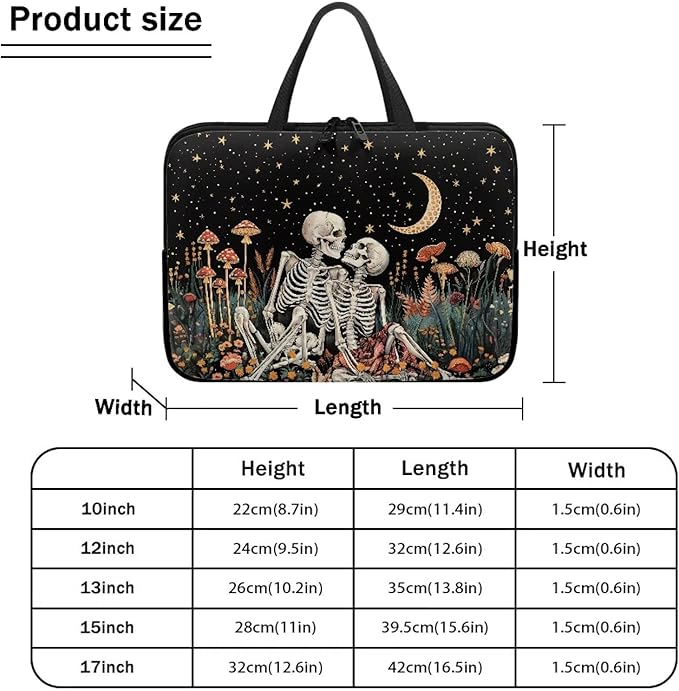 Starry Night Laptop Sleeve Bag with Handle Computer Protective Soft Cover Case for Women Men Skeleton Floral Compatible Sleeve Bag Laptop Carrying Case, 12 Inch