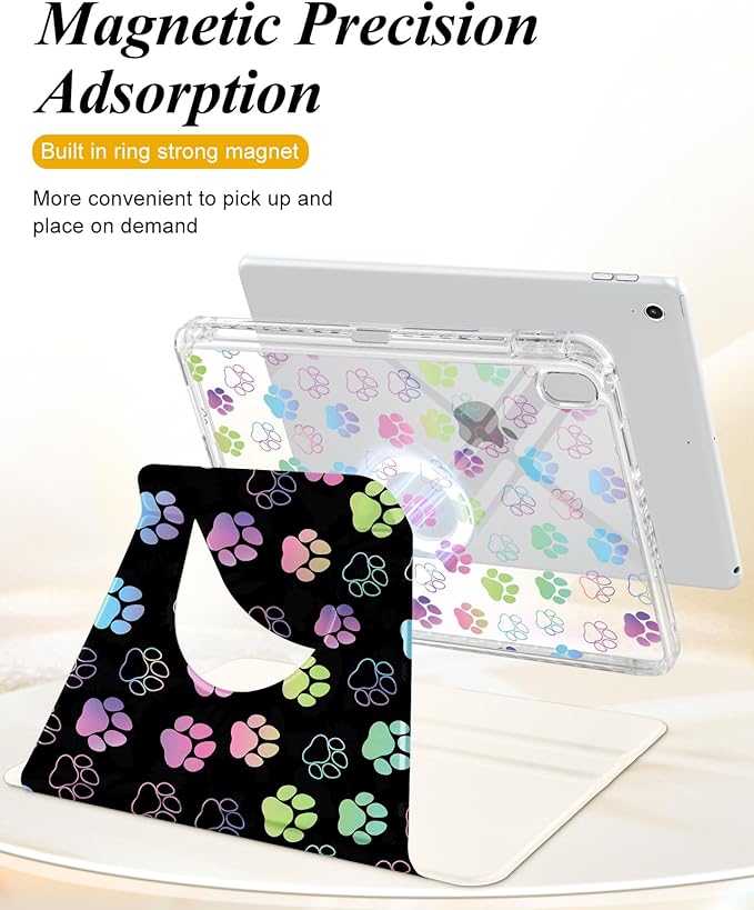 Shorogyt for iPad A16 11th Generation 11 inch 2025 /for i Pad 10th Generation case Magnetic Stand for Women - Cute Design 360 Degree Rotating Covers Girls Kids with Pencil Holder,Dog Claw