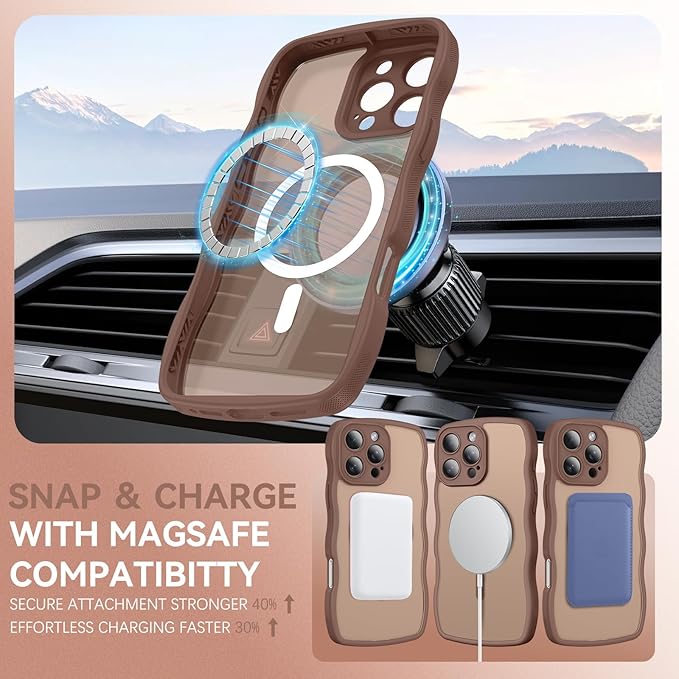 BENTOBEN Magnetic for iPhone 16 Pro Case, Cute Wavy [Full Camera Protection][Compatible with MagSafe] Matte Anti-Slip Bumper Women Girls Boys Protective Cover for 16 Pro 6.3" 2024, Desert Titanium