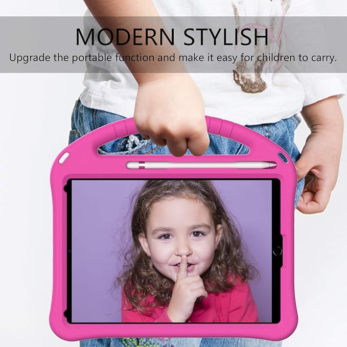 Kids Case for iPad 9th/8th/7th Gen & iPad Air 3rd Gen 10.5" & iPad Pro 10.5 Case, Techcircle Shockproof EVA Foam Rugged Handle Stand Anti-Slip Grip Lightweight Protective Case w/Pencil Holder, Rose