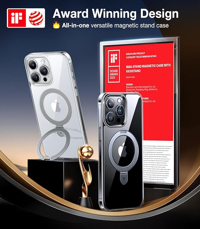 TORRAS Magnetic Ostand for iPhone 14 Pro Max Case [Military Grade Drop Tested & Compatible with MagSafe & Built in Stand] Translucent Slim Back Slim Protective Anti-Fingerprint 6.7" 2022, Clear