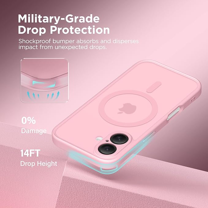 CAPRARO Magnetic Compatible with iPhone 16 Case, Upgraded [Full Camera Protection] [Compatible with MagSafe] Protective Translucent Matte Women Girl Phone Case Cover, Peach Pink
