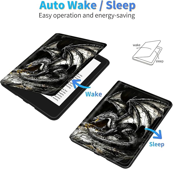 for 7" Kindle Paperwhite 12th Generation 2024/2025 & Kindle Colorsoft Signature Edition Tablet Case, Slim Kickstand Stand Leather Smart Cover with Auto Wake/Sleep, Gray Dragon