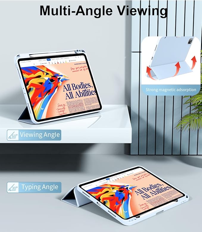 for iPad Pro 12.9 Case (6th/5th/4th/3rd Generation 2022/2021/2020) & ipad Air 13 inch case (M3 2025/M2 2024) with Pencil Holder, Smart Slim Trifold Stand Case with Soft TPU Back (Sky Blue)