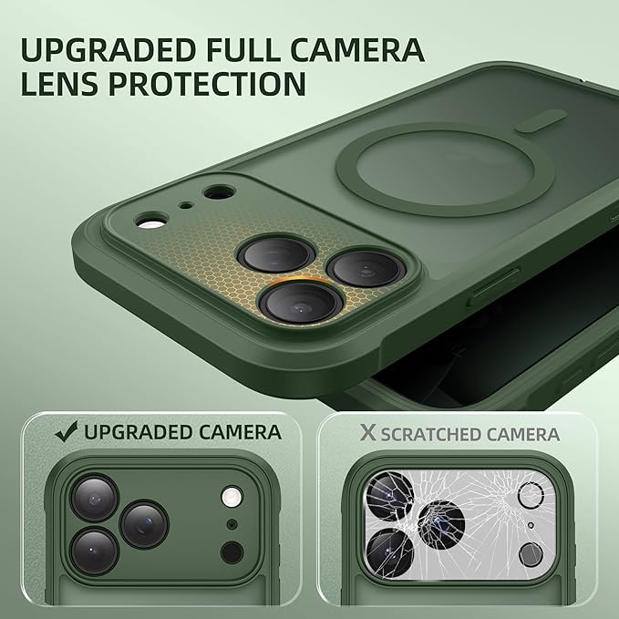 BERFY for iPhone 17 Pro Max Case, Compatible with MagSafe, Built-in Privacy Screen Protector, Camera Protection, Shockproof Full Body Phone Case 6.9", Translucent Deep Green
