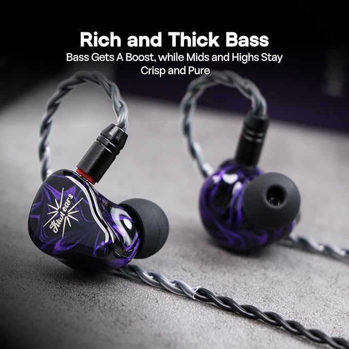 Linsoul Kiwi Ears Quartet 2DD+2BA Hybrid In-Ear Monitor, HiFi Earphones with Hand-crafted Resin Shell, Detachable OFC Silver-plated IEM Cable for Audiophile Musician DJ Studio Gaming (Purple, Quartet)
