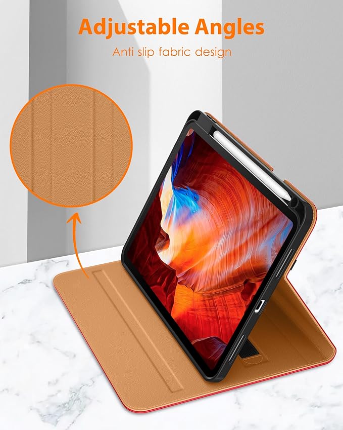 DTTO for iPad Pro 11 inch Case (M5/M4) 2025/2024, Premium Leather Business Folio Stand Cover with Pencil Holder - Auto Wake/Sleep and Multiple Viewing Angles, Red
