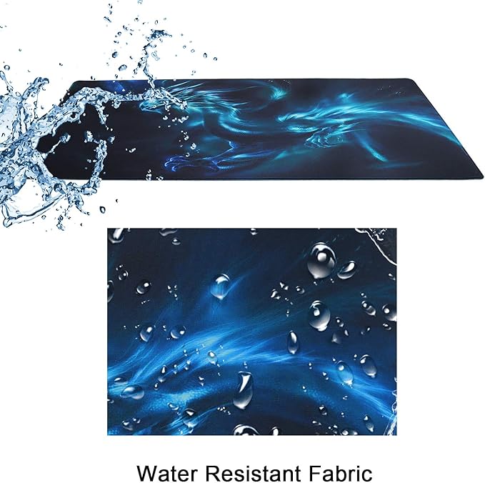 Meffort Inc Extra Large Extended Gaming Desk Mat Non-Slip Rubber Pads Stitched Edges XXL Mouse Pad 35.4 x 15.7 inch - Blue Dragon
