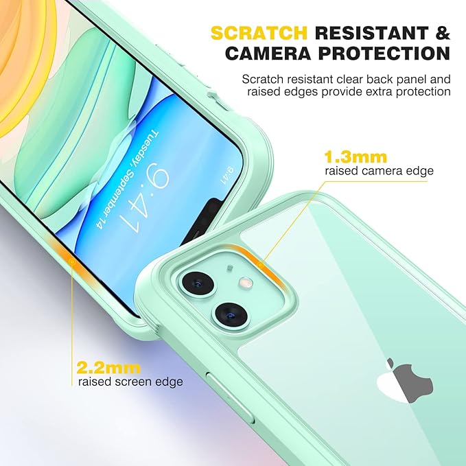 Diaclara Compatible with iPhone 11 Case, Full Body Rugged with Built-in Touch Sensitive Anti-Scratch Screen Protector, Soft TPU Bumper Case Clear Compatible with iPhone 11 6.1" (Pistachio Green)