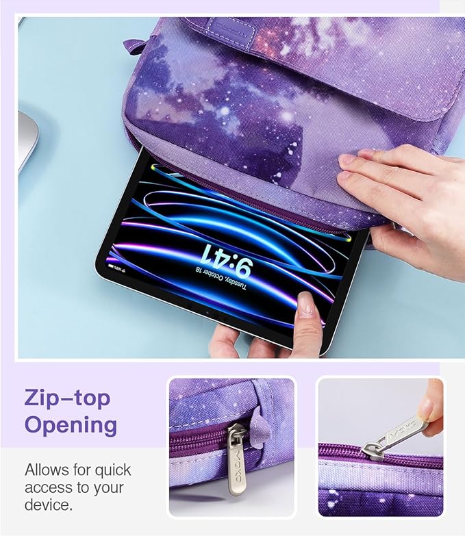 MoKo 9-11 Inch Tablet Sleeve Bag Handle Carrying Case with Shoulder Strap Fits iPad Pro/Air/A16 11 inch,iPad 10th 10.9,i-Pad 9/8/7th 10.2,iPadAir 5/4th 10.9,i-Pad 9.7,Tab S8/S9 11",Purple Starry