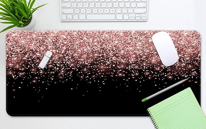 Britimes Rose Gold Pink Large Mouse Pad Non-Slip Golden Holiday Desk Pad Keyboard and Mouse Desk Mat Gaming Mousepad for Game, Office & Home, 31.5 x 15.7 in