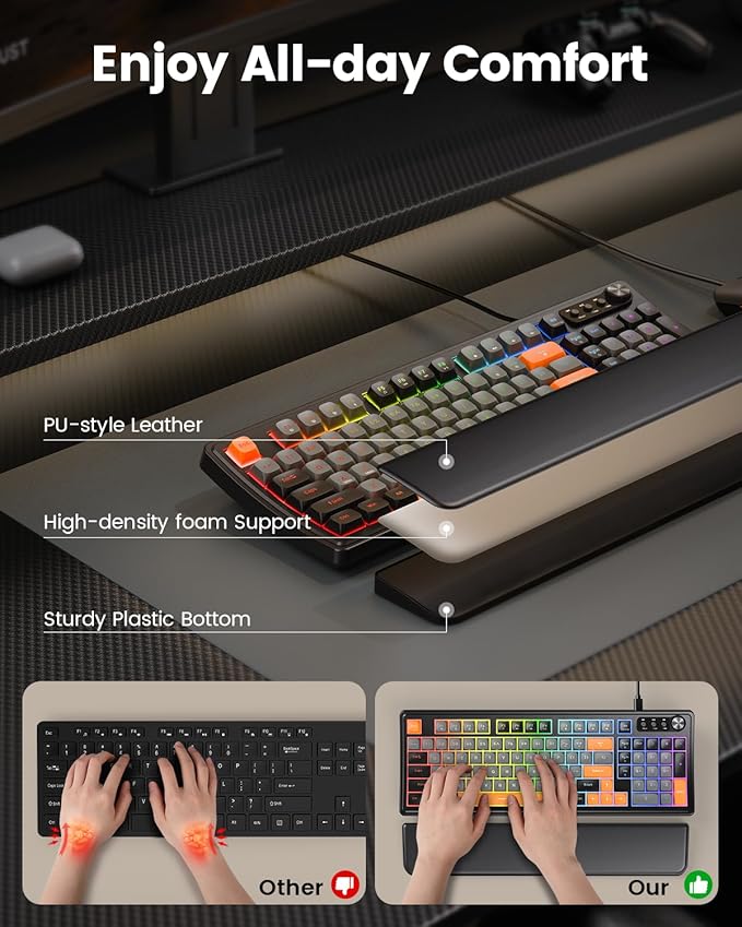 SABLUTE Gaming Keyboard and Mouse, Quiet Membrane Keyboard with RGB Backlit, PC Gaming Keyboard with Multimedia Knob, Anti-Ghosting, Ergonomic Wrist Rest & 3200 DPI Mouse for Gamer/Office